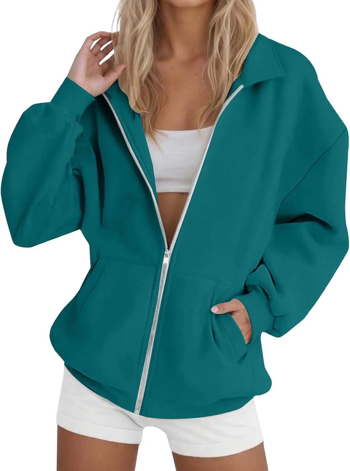 Женское худи на молнии с воротником, модель P4-dark Green, цвет Dark Green