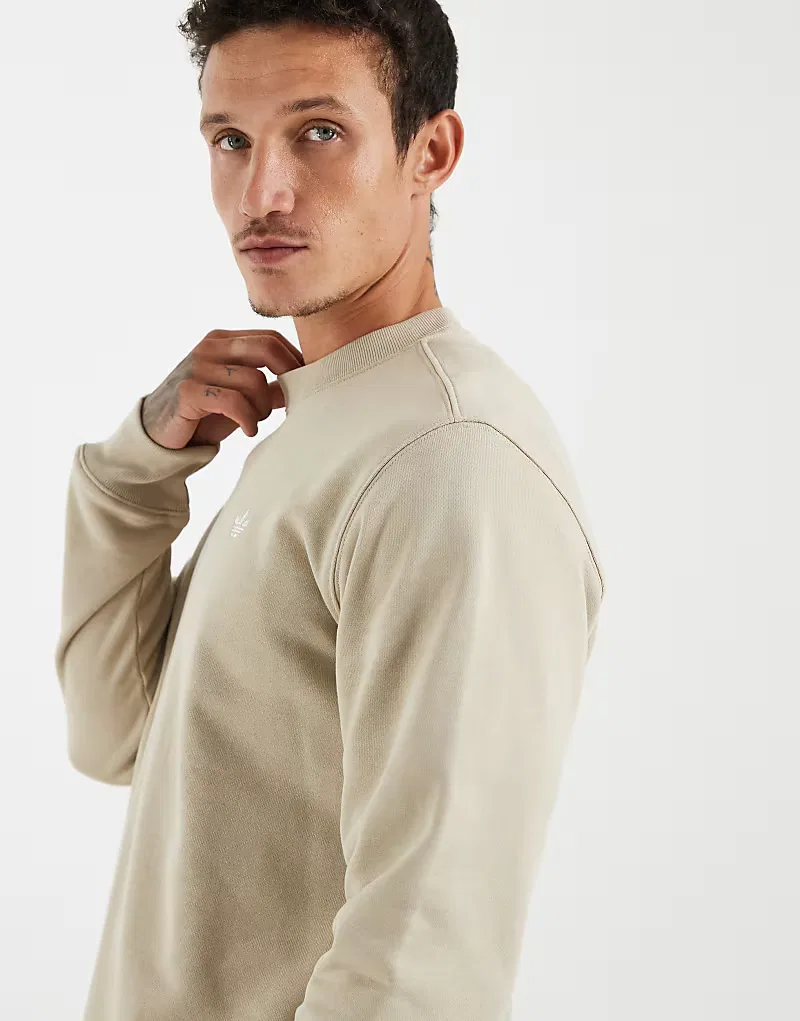 Толстовка Adidas Originals Trefoil essentials crew из французского махрового трикотажа хаки, три — фото 3