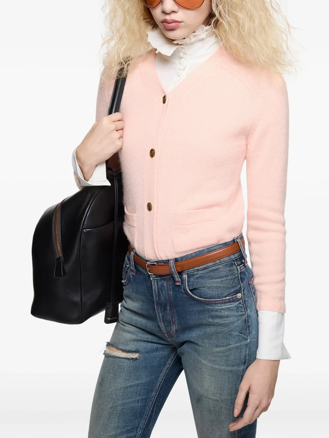 Кашемировый кардиган с V-образным вырезом Acne Studios, розовый — фото 2