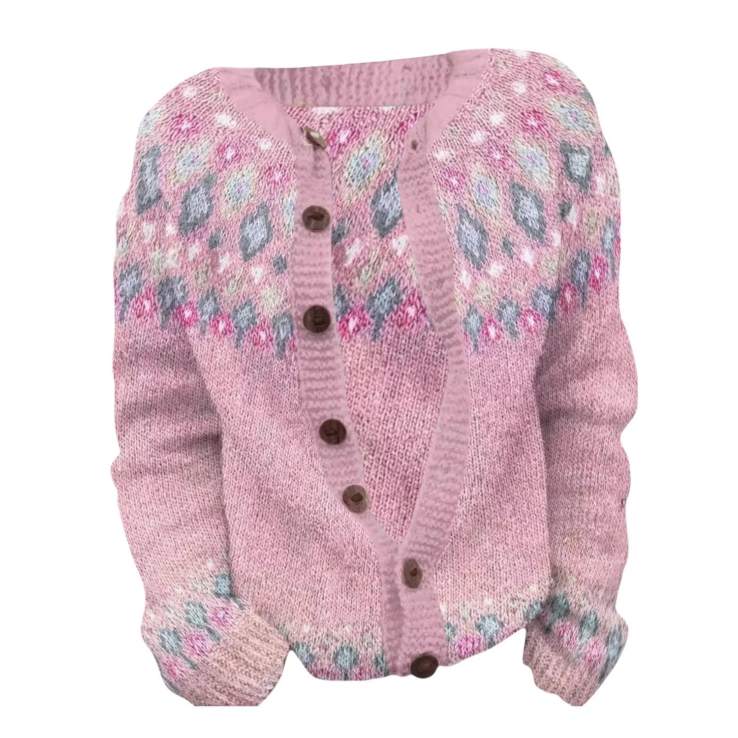 Женский кардиган с нордическим узором Fair Isle с длинным рукавом, Rosa-a — фото 3