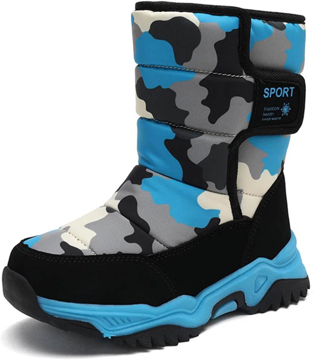 Детские зимние сапоги для мальчиков и девочек с мехом YUKTOPA, Blue-Camo