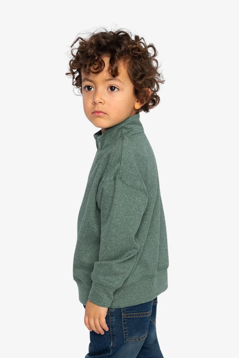 Детский свитер с воротником-стойкой и молнией с принтом оленя Christmas Couture Deux par Deux, Dark Green — фото 3