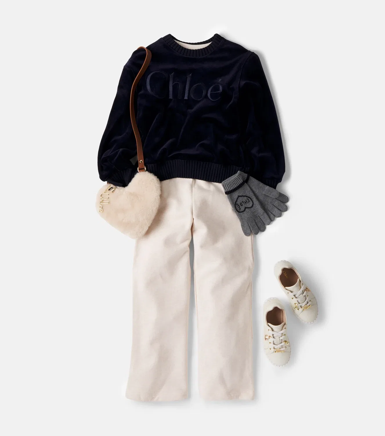 Толстовка из хлопкового вельвета с вышитым логотипом Chloé Kids, синий — фото 2