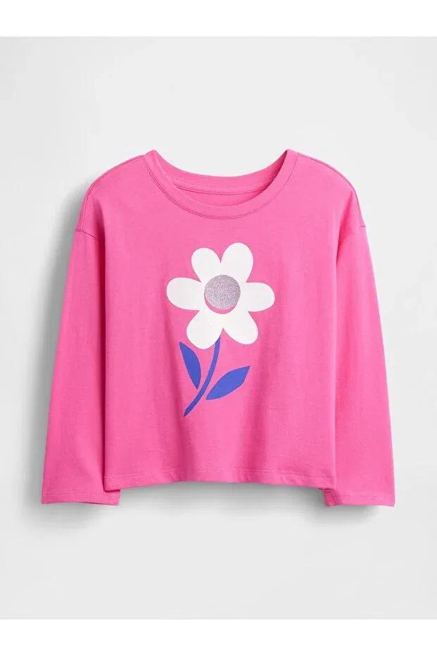 Детская футболка для девочек с принтом Relaxed Graphic T-Shirt Gap, Light Pink-000