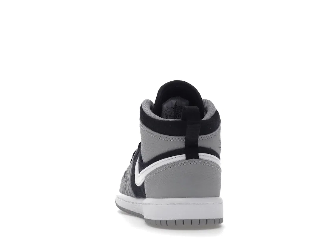 Детские кроссовки для мальчиков с принтом Jordan 1 Mid SE Elephant Print (PS) Jordan, Black/White/Light Smoke Grey/University Red — фото 4