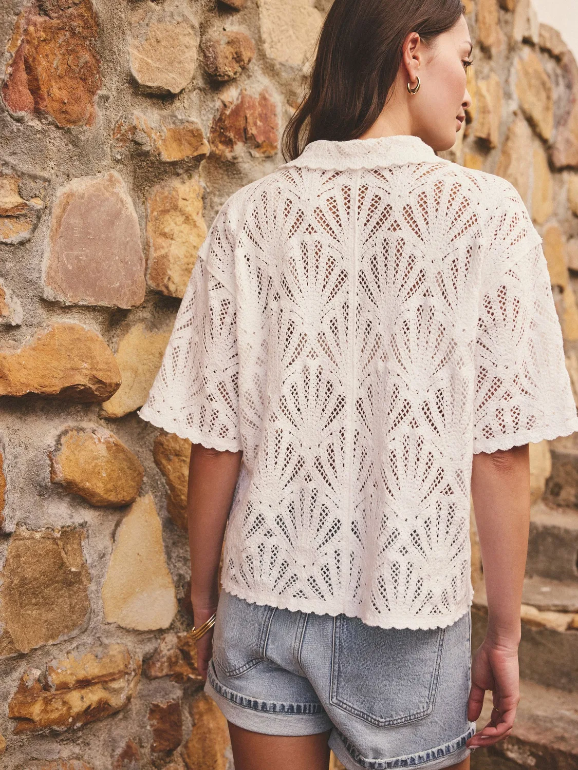 Рубашка с воротником, кружевная, White Shell Pattern Next, белый — фото 3
