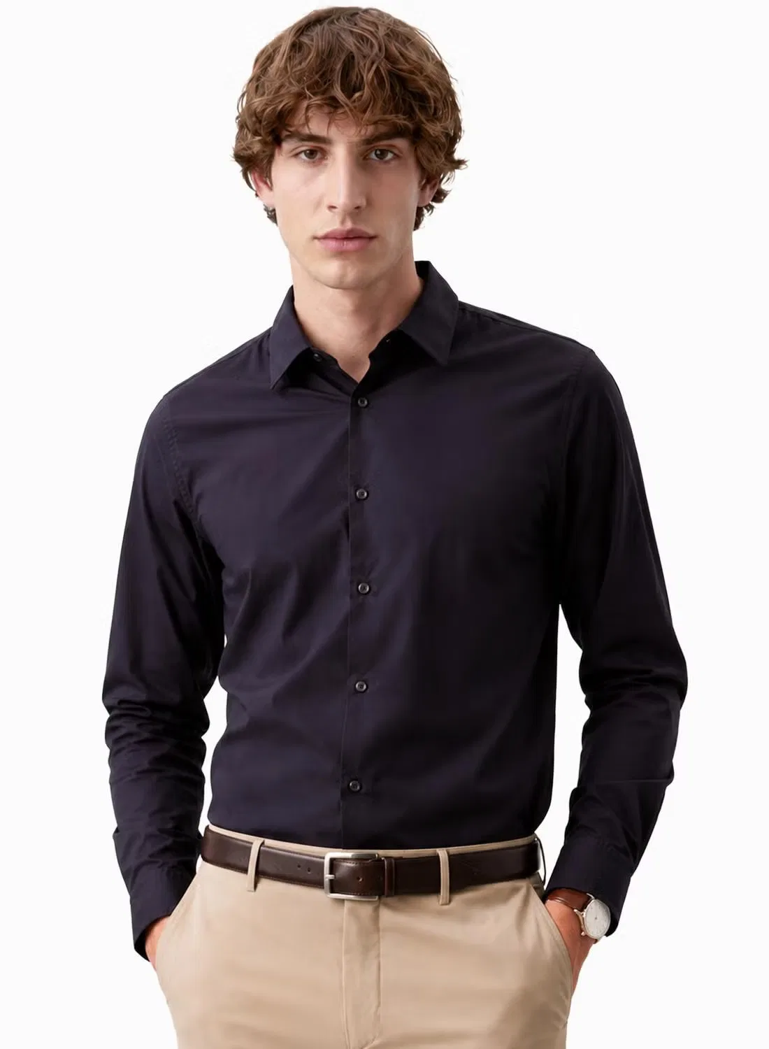 Рубашка с вышивкой монограммы Slim Fit Calvin Klein, темно-синий