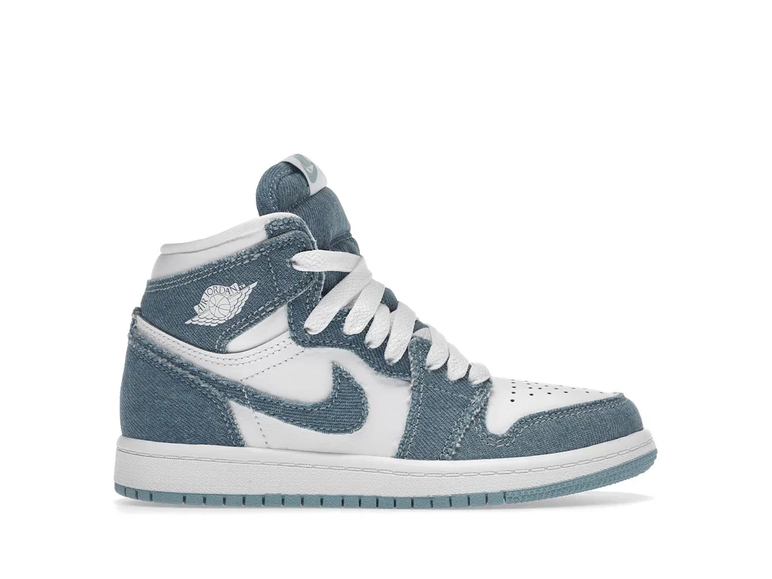 Детские кроссовки Lifestyle с джинсовой отделкой Jordan 1 Retro High OG Denim PS, White/Worn Blue/Metallic Gold