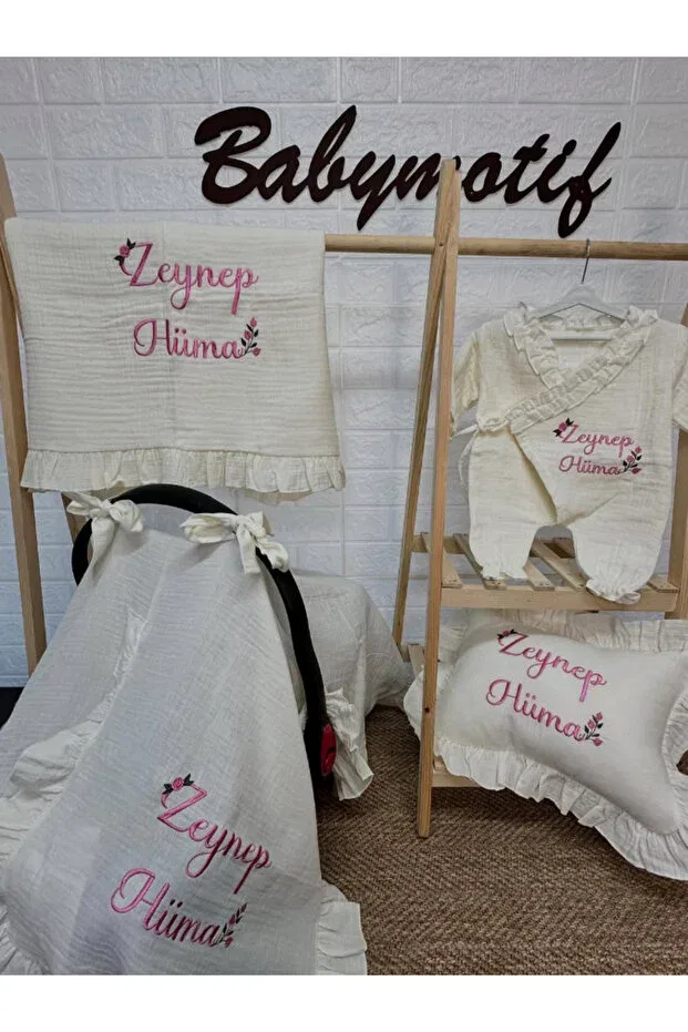 Детский комплект из муслина с вышивкой Babymotif, Ecru