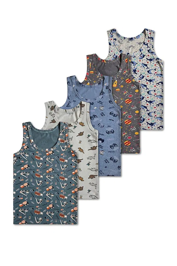 Детский комплект маек для мальчиков хлопковый с принтом Panfilia, Black-Grey-Blue