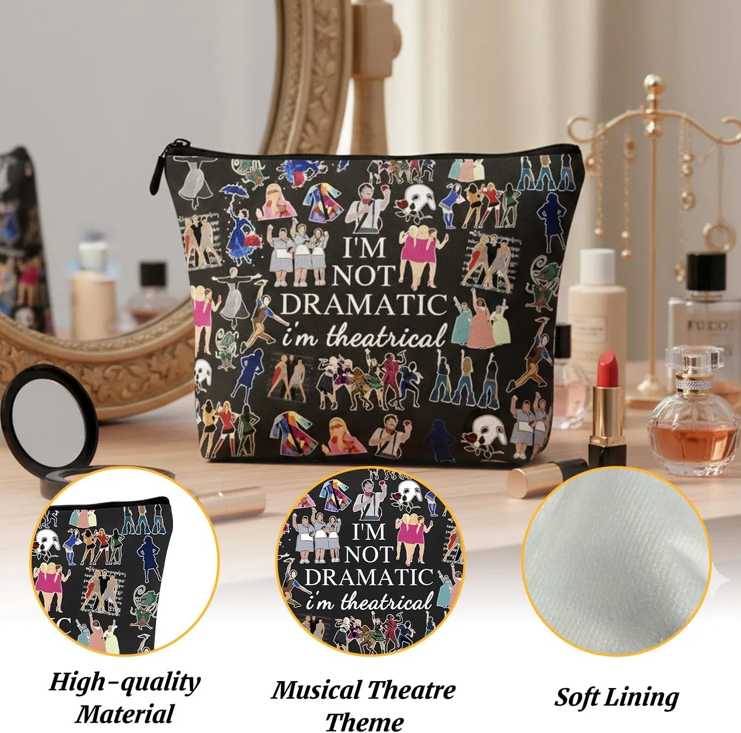 Черная косметичка «I'm Not Dramatic, I'm Theatrical» Elnx, Black Cosmetic Bag — фото 3