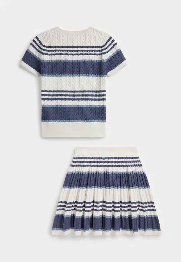 Комплект свитер и юбка с полосками Striped cable cotton sweater & skirt set Polo Ralph Lauren, Deckwash White/Multi, белый/мультиколор — фото 2