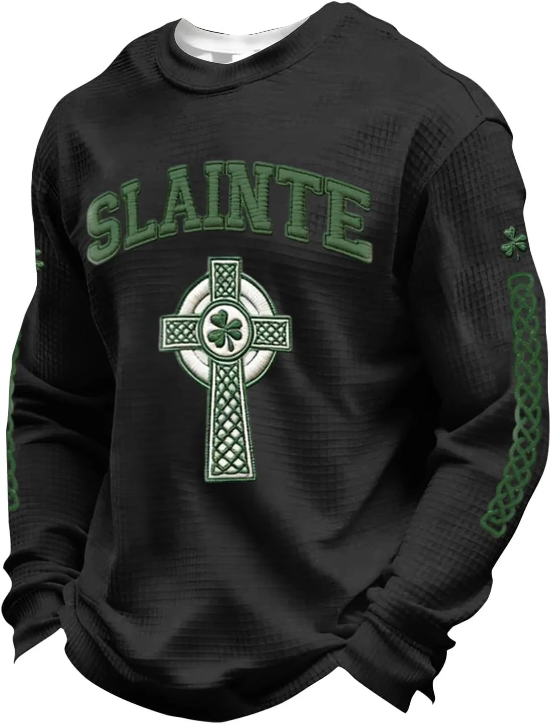 Мужская футболка с длинным рукавом и узором вафля Shamrock Flag, Black