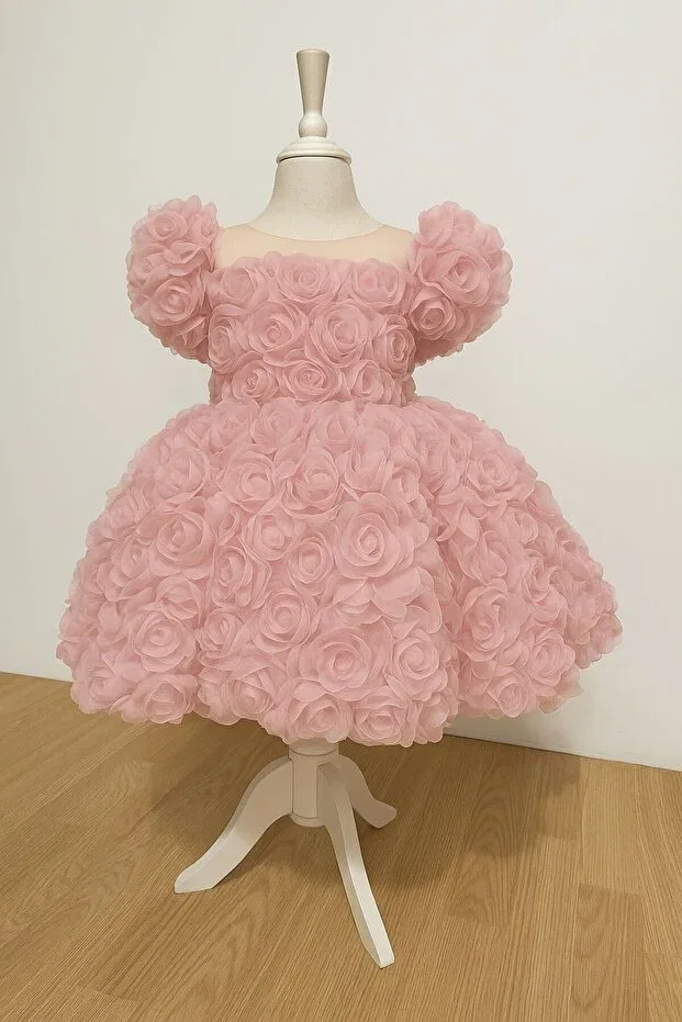 Детское платье для девочек с принтом Special Design Rose Flower Detailed Musgem, Pink — фото 2
