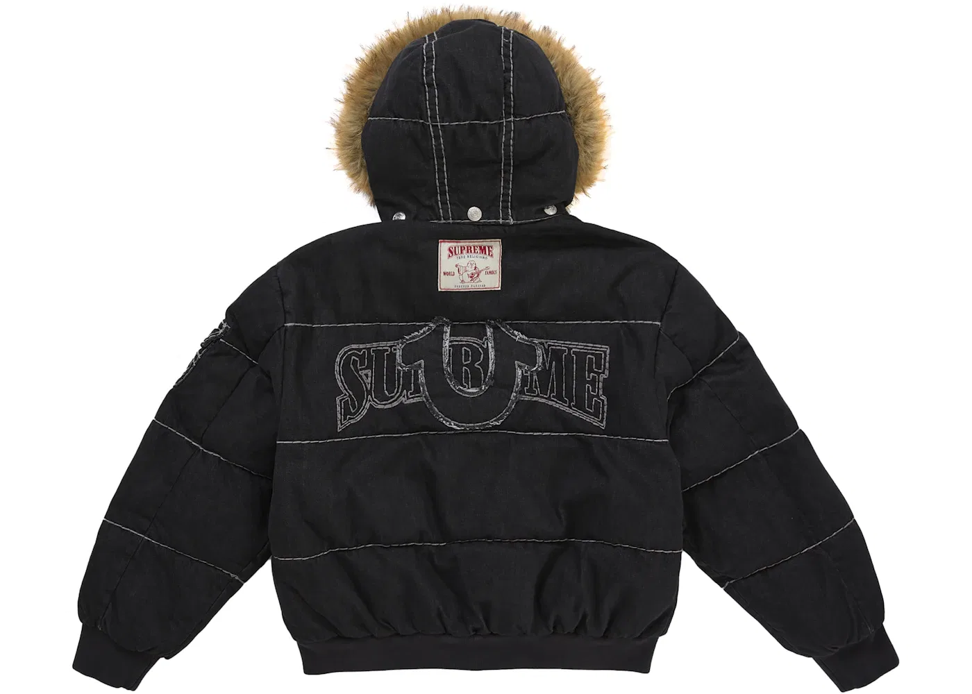 Мужская куртка-пуховик с принтом Supreme True Religion Jacket, Black — фото 3