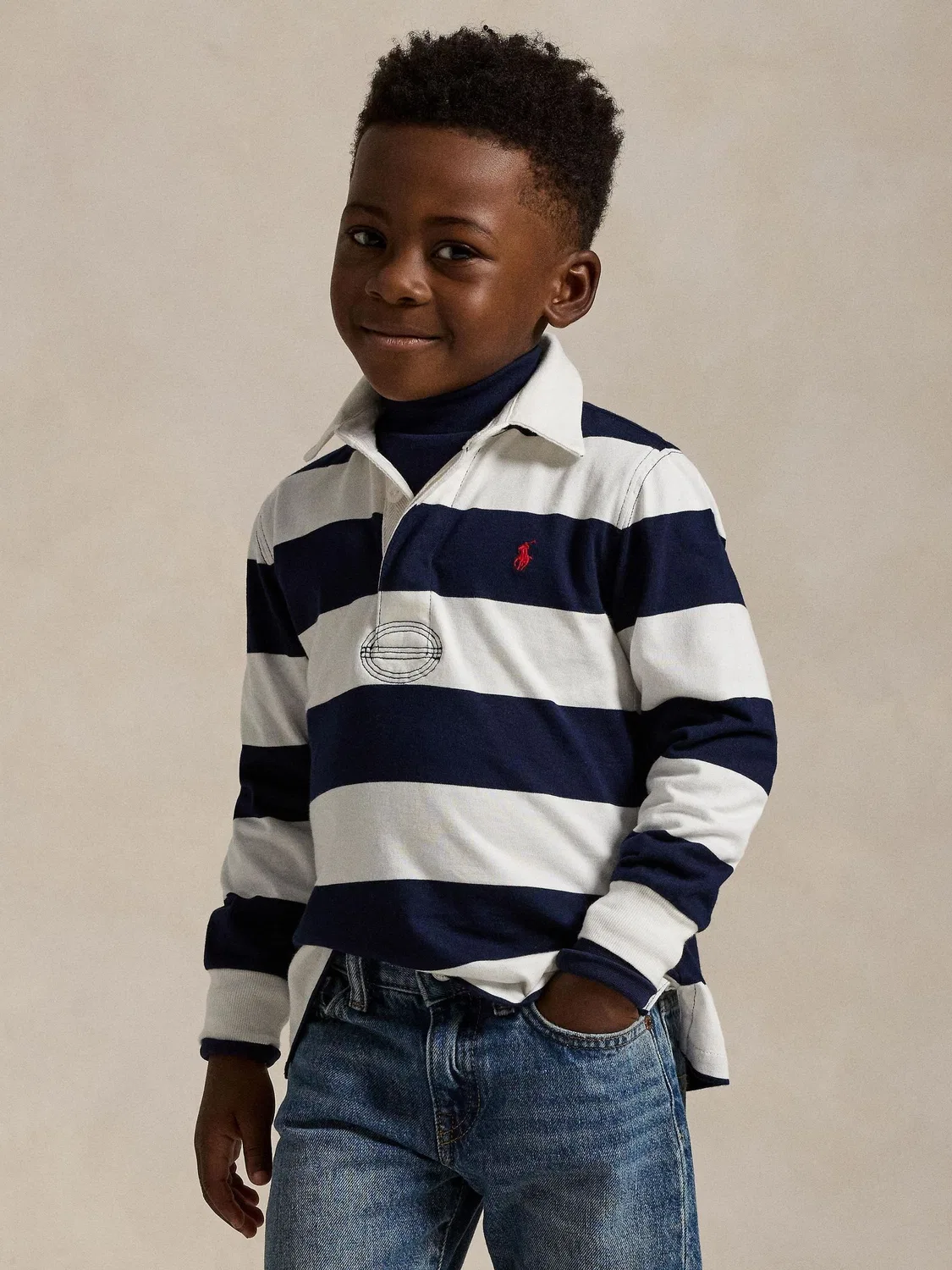 Рубашка регби, хлопок Polo Ralph Lauren, бело-синяя