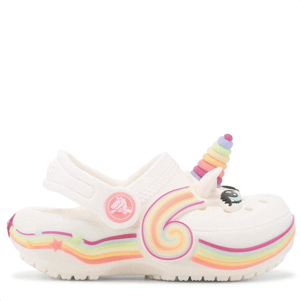 Детские классические светящиеся сабо с графическим рисунком для малышей Crocs, Chalk Unicorn — фото 2