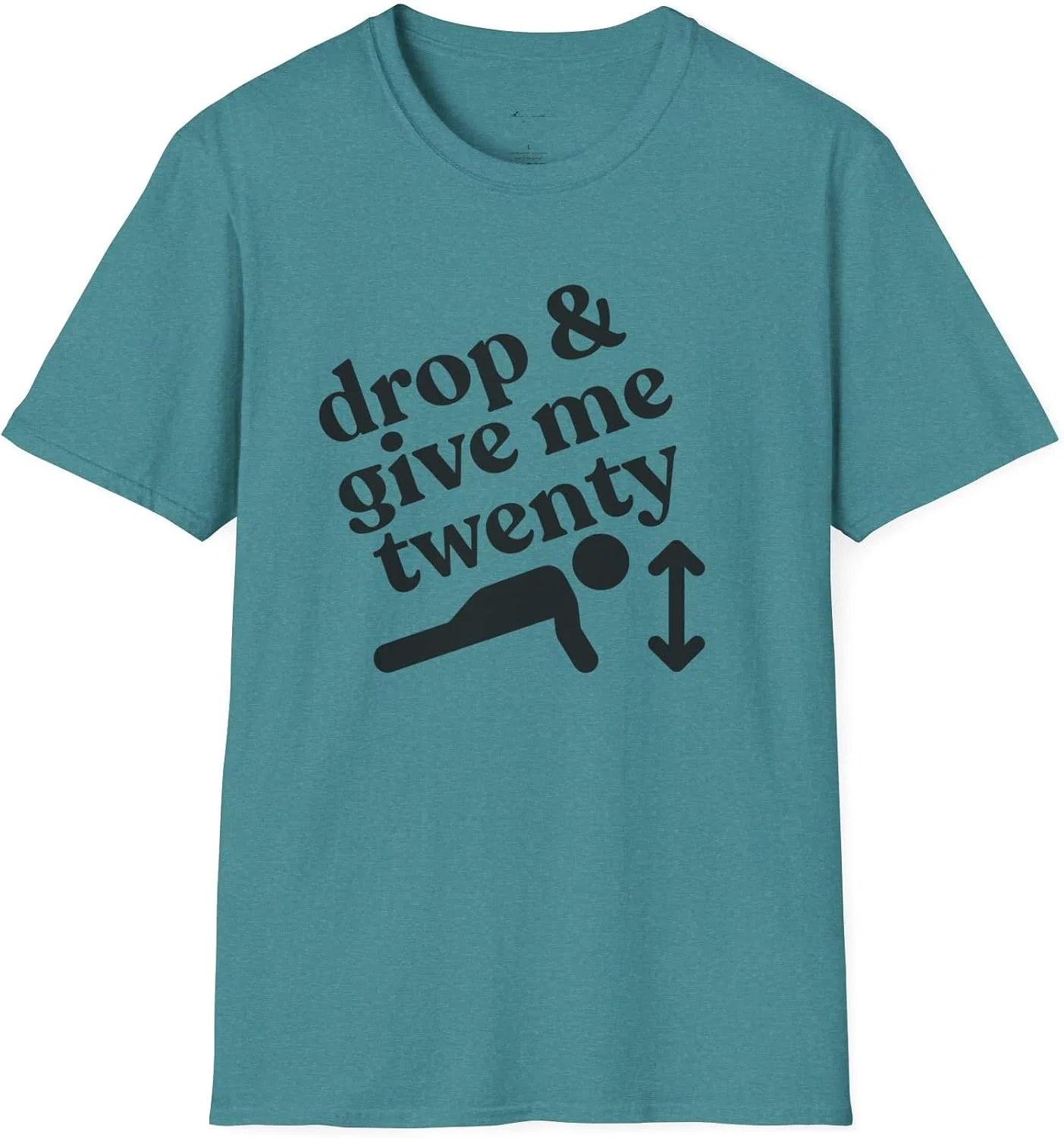 Футболка с принтом Drop and Give Me Twenty Gildan 64000, Heather Galapagos Blue
