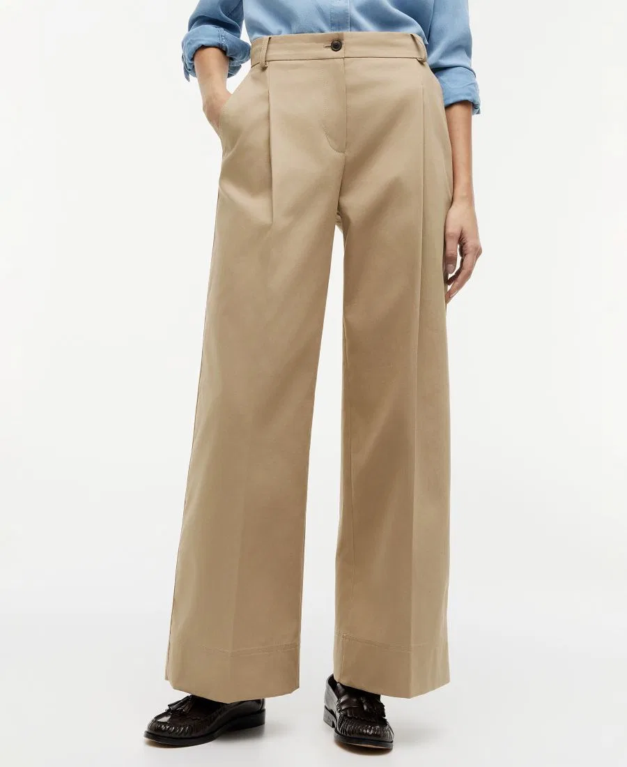 Штаны женские хлопковые с широкой штаниной Tommy Hilfiger, Camel