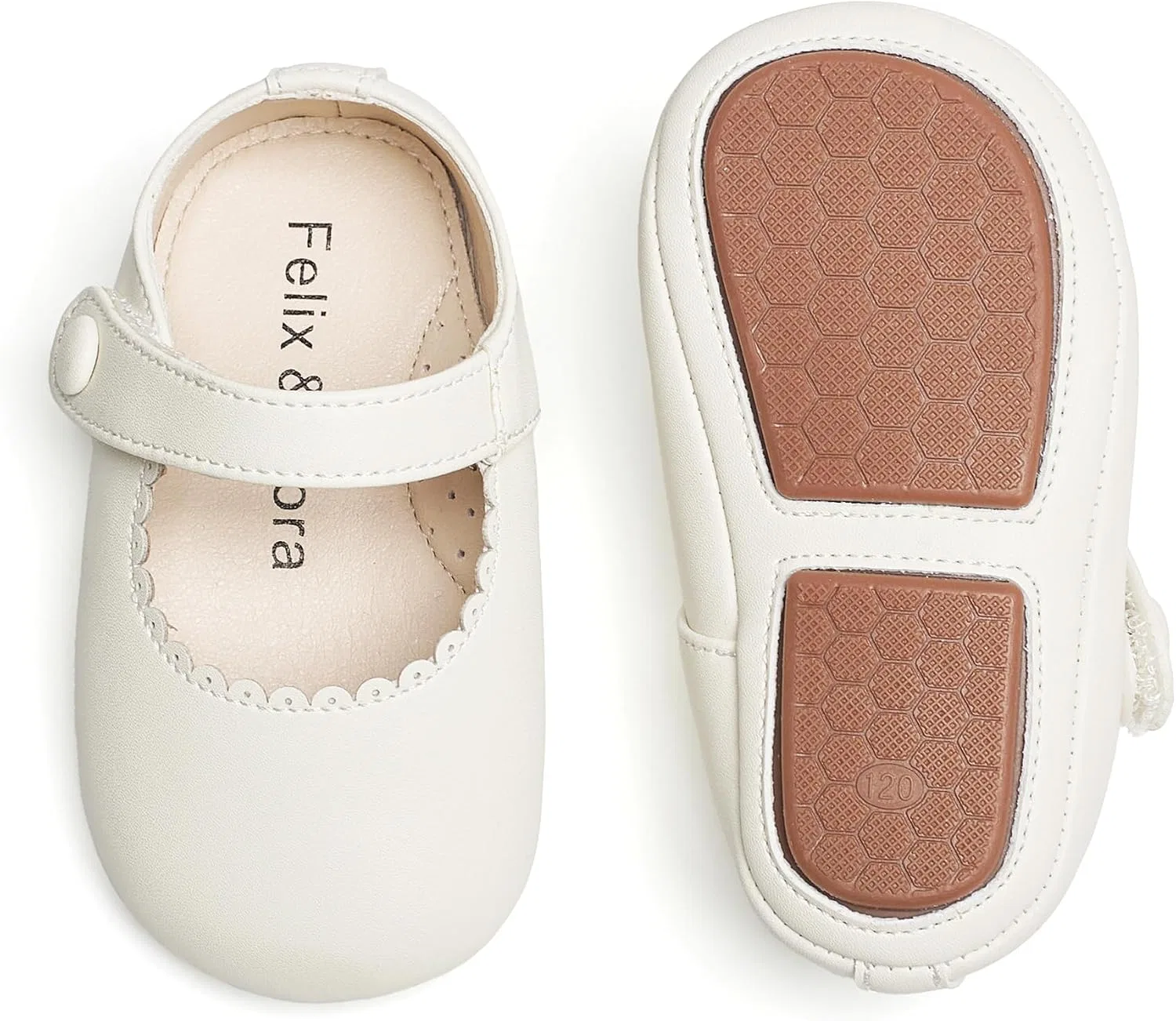 Детские туфли Мэри Джейн на мягкой подошве Moccasins Rubber Sole Crib Shoes Felix & Flora, Ivory White