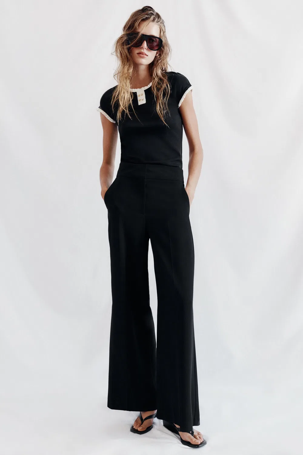 Топ с отделкой на пуговицах ZARA, Black