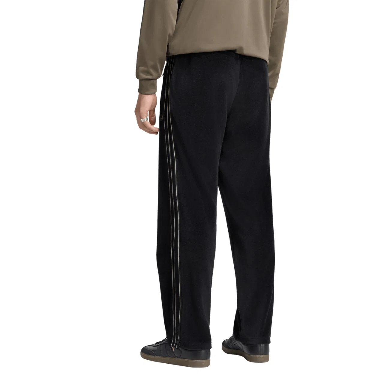 Мужские спортивные штаны из велюра Adidas Originals Firebird, Khaki/Black — фото 2