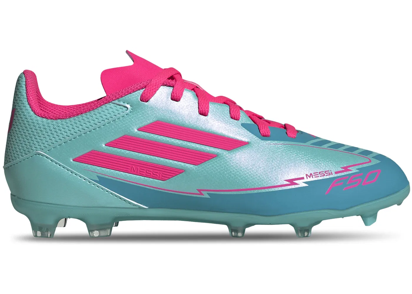 Детские бутсы с шипами FG/MG Adidas F50 League Messi, Flash Aqua Lucid Pink Lucid Cyan