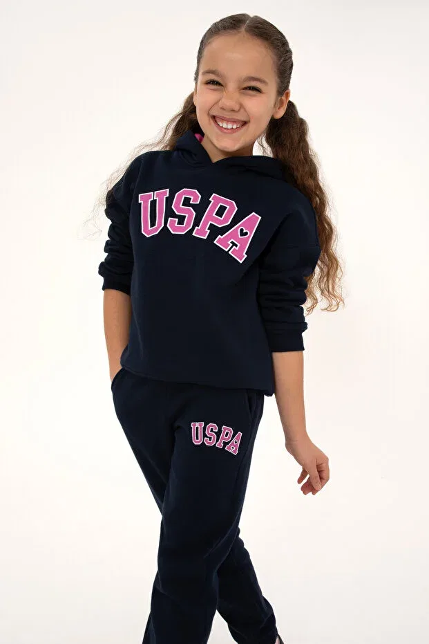 Детское худи для девочек с длинным рукавом U.S. Polo Assn., Navy Blue