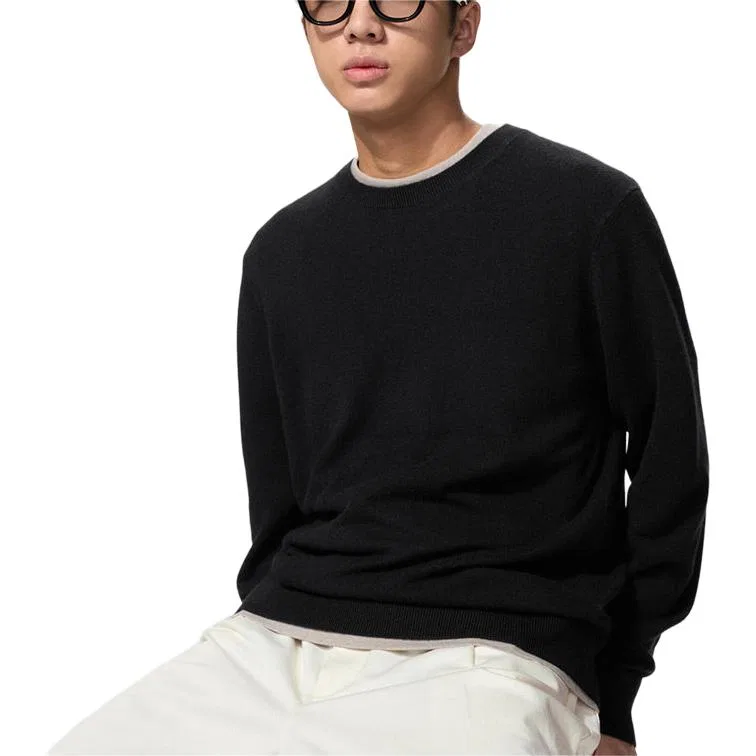 Мужской кашемировый свитер с круглым вырезом Black UNIQLO, Black
