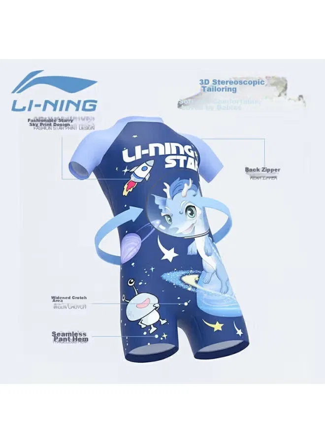 Купальник детский слитный с принтом 906 Li-Ning, синий — фото 3