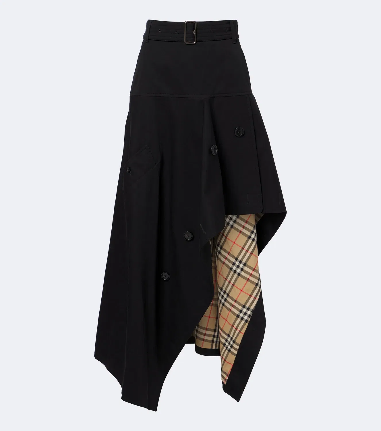 Асимметричная хлопковая макси-юбка BURBERRY, черный