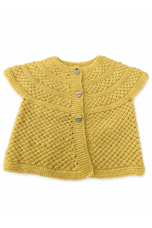 Детский кардиган для девочек хлопковый Hand knitted yellow baby cardigan Lunera, Yellow — фото 2