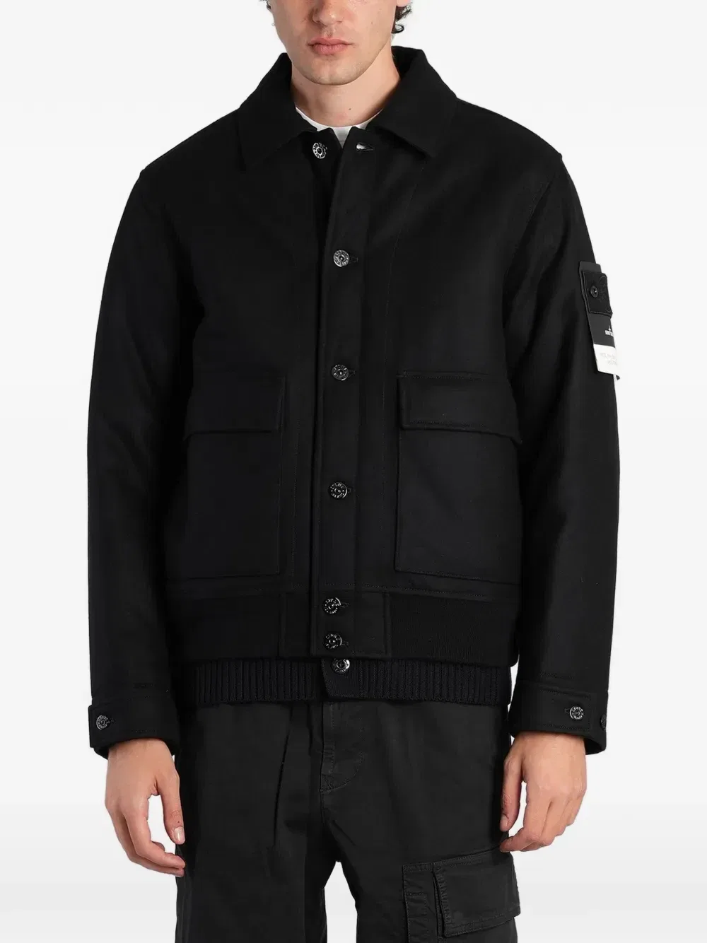 4100017 шерстяная нейлоновая фланелевая куртка-призрак Stone Island, черный