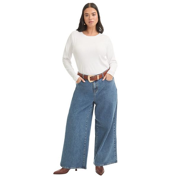 

Топ June + Vie с ребристым воротником-гольф для женщин plus size June & Vie, White