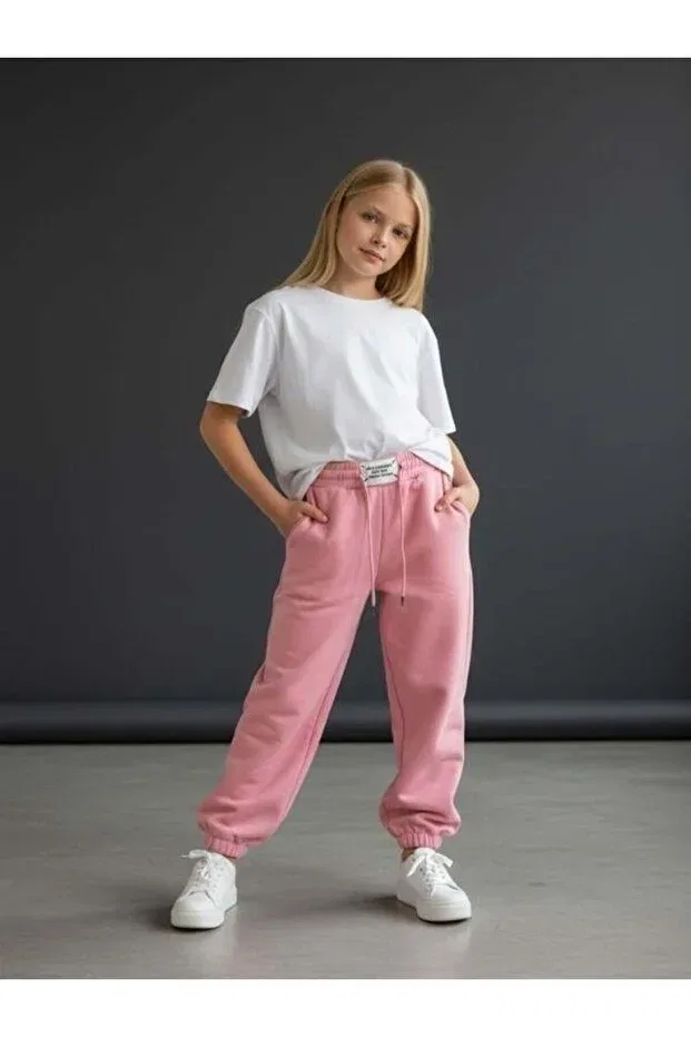 Детские спортивные штаны для девочек с начесом Zekids, Pink