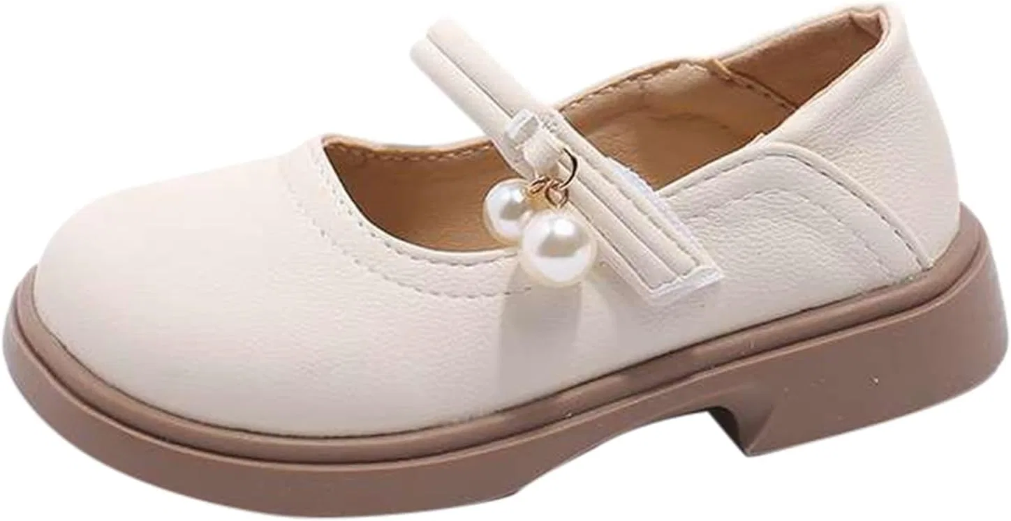 Детские туфли Мэри Джейн для девочек с жемчужным ремешком, Beige