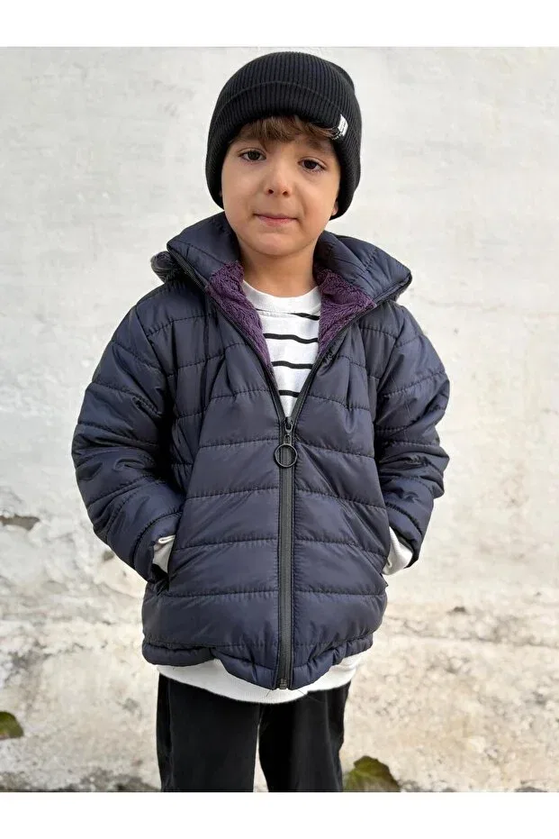 Детское зимнее пальто для девочек стеганое с капюшоном Free Arslan Collection, Navy Blue