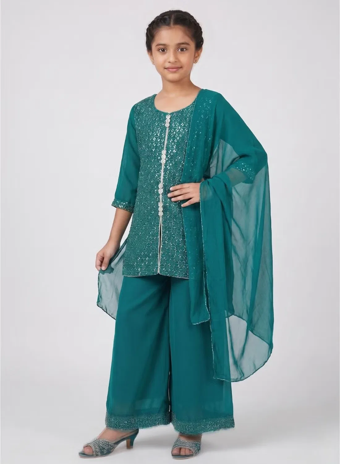 Комплект курта шарара с дупаттой Girls Kurta Sharara Babyqlo, бирюзовый