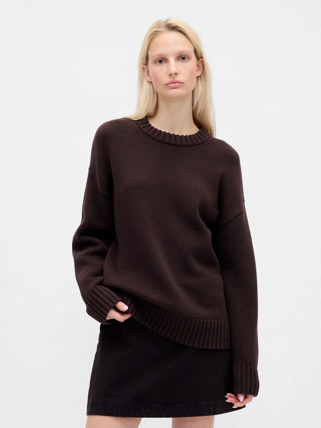 Коричневый джемпер оверсайз из хлопка Gap
