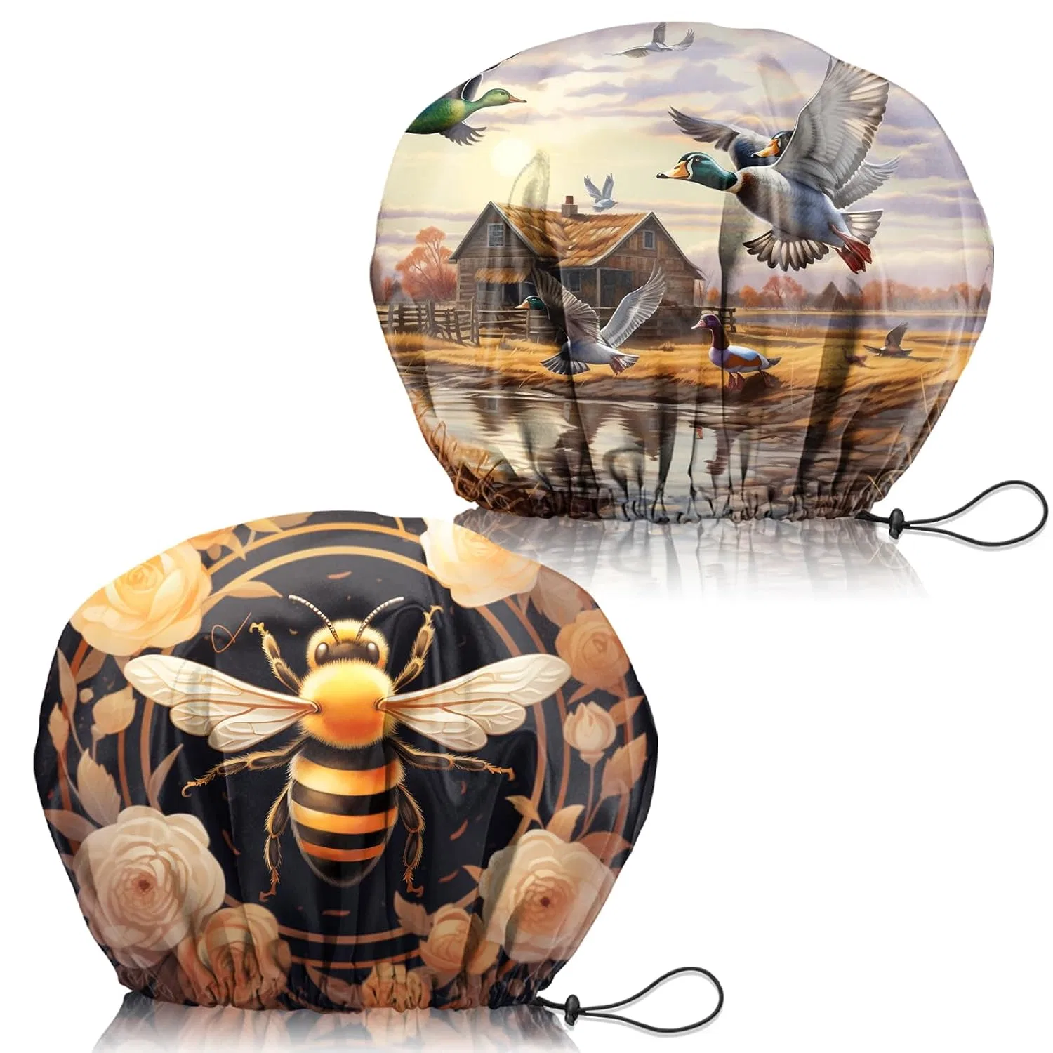 Шапочка для душа двойная водонепроницаемая, Zewurtuw, 2 шт, 29 см, I7-Duck Bee