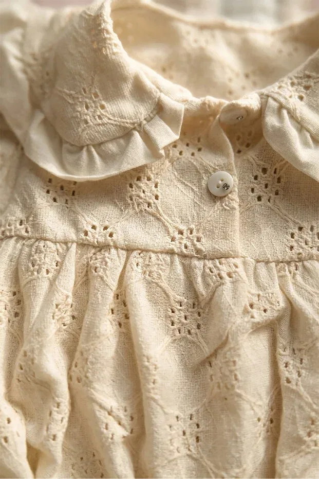Детский комбинезон для девочек хлопковый Isabella vintage baby romper Celyse, Nude Color — фото 3