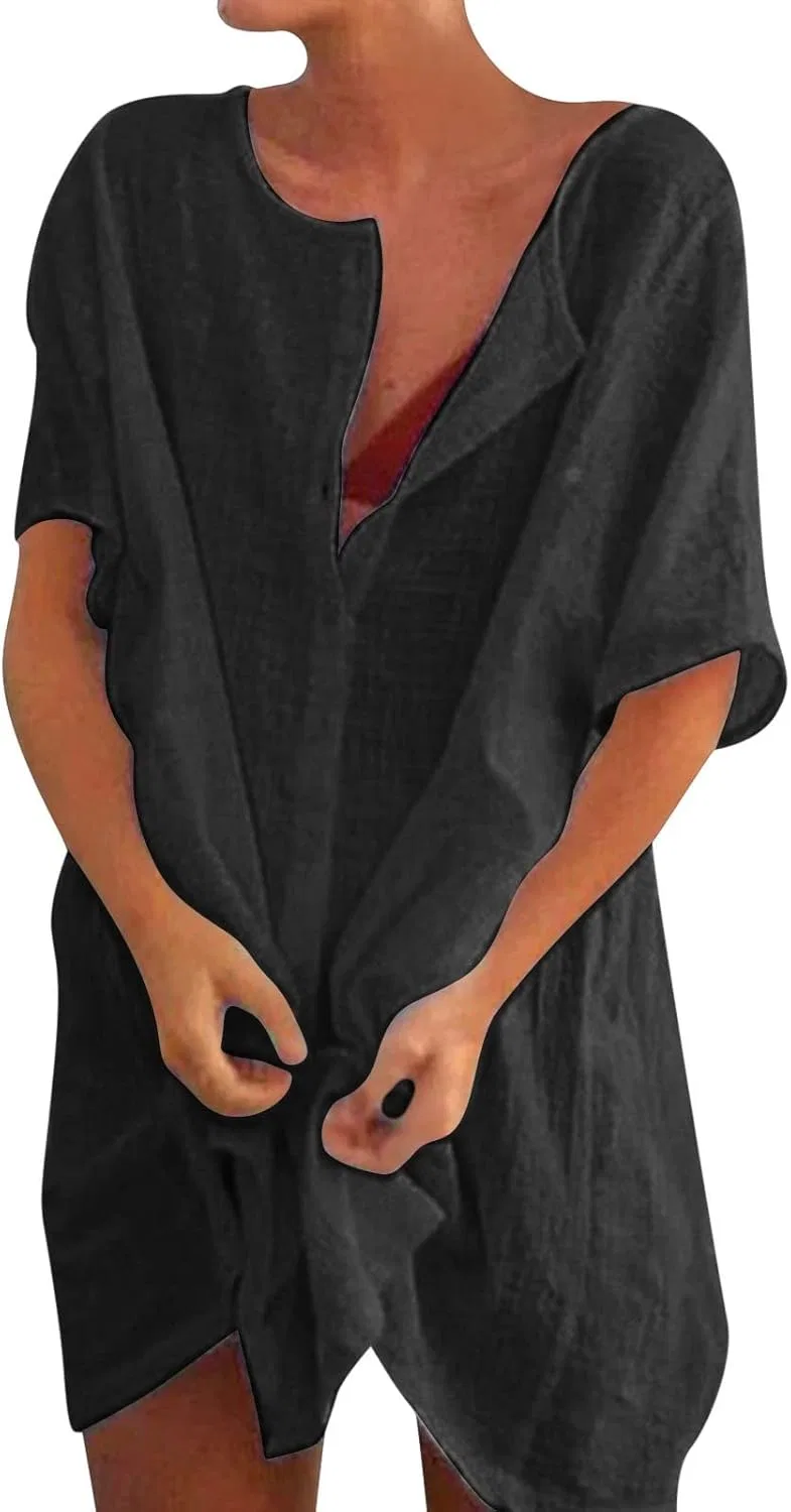 Женское свободное платье-футболка Solid Color, Black