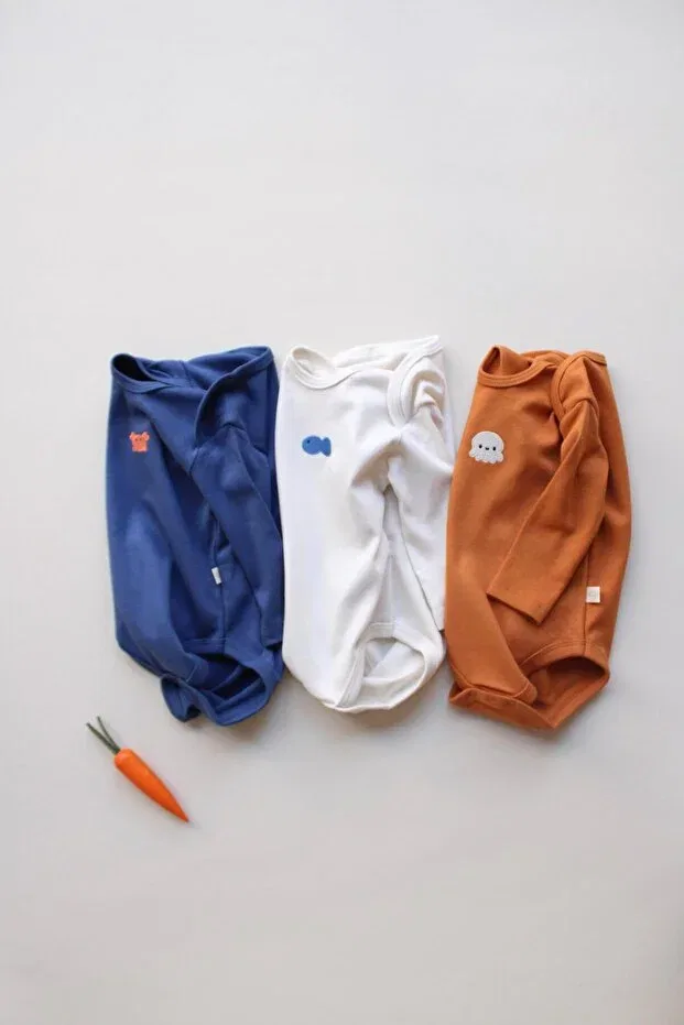 Детское боди-комплект с вышивкой Basics Ohlalakoala, Cinnamon-Indigo-Cream — фото 2