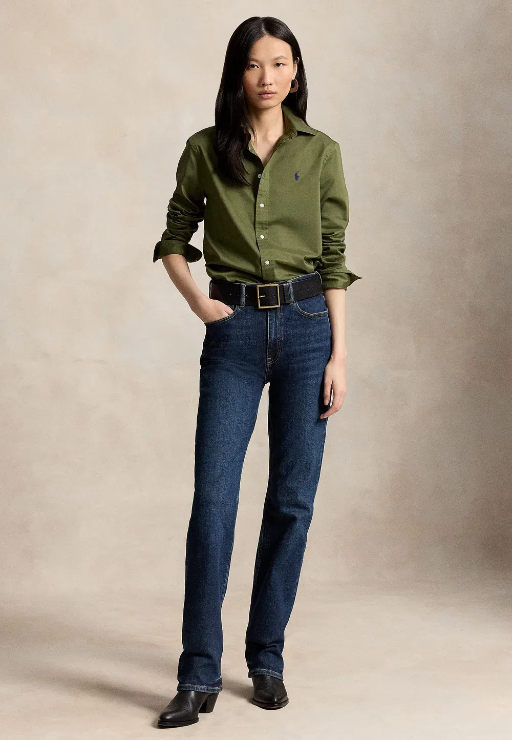 Классическая рубашка из хлопкового твила - блузка на пуговицах Polo Ralph Lauren, Dense Olive — фото 2