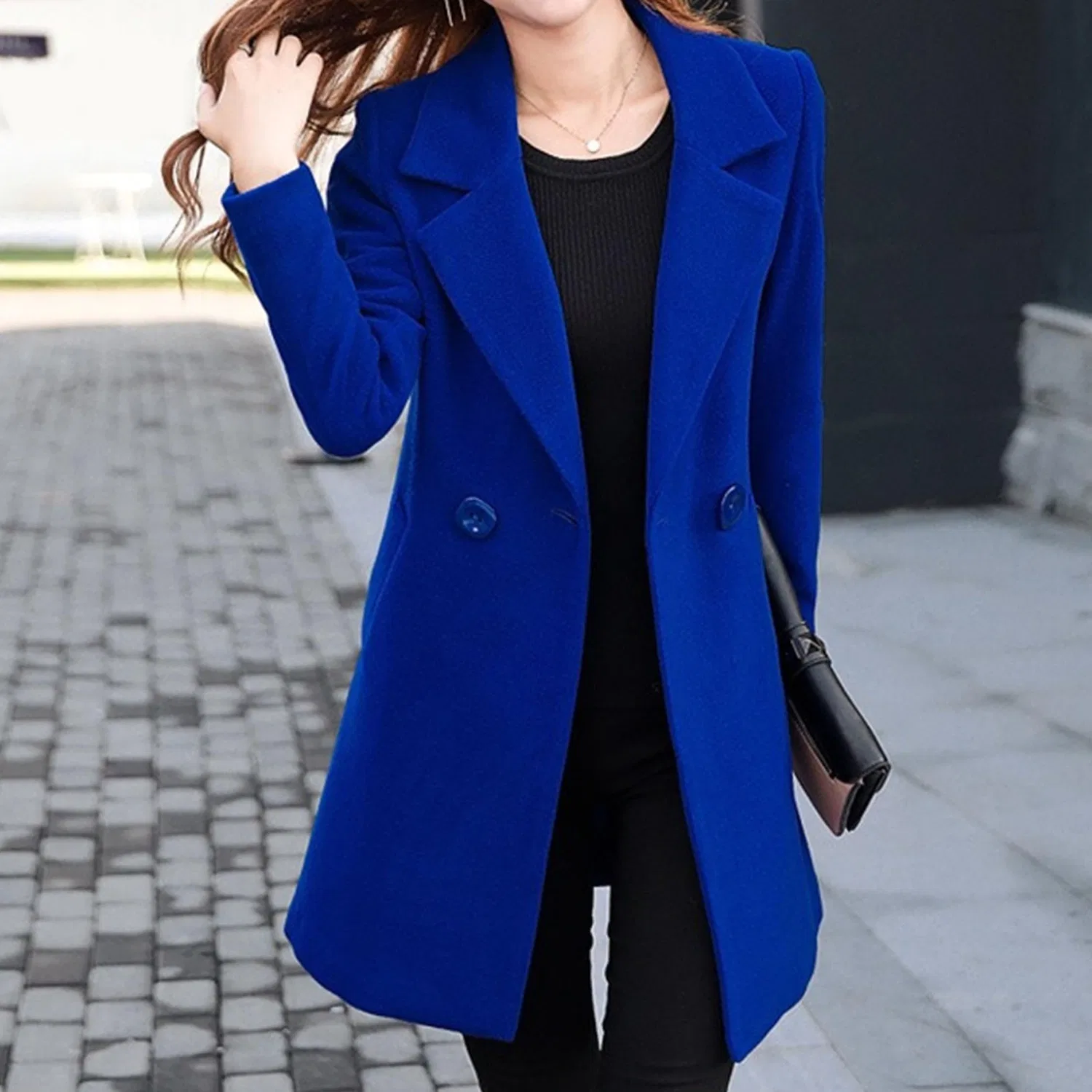 Женское пальто с длинным рукавом из шерстяной смеси, blue — фото 2