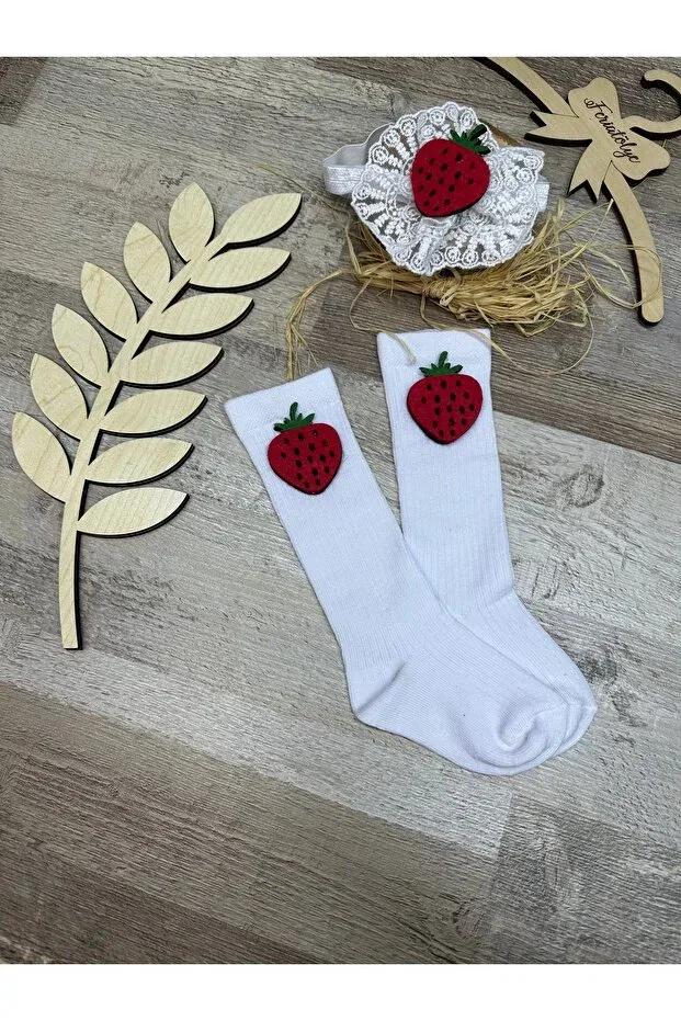 Детские носки для девочек с принтом Strawberry Feriatolye, White — фото 3