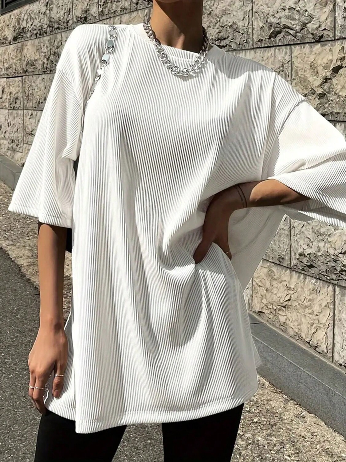 

SHEIN EZwear женская футболка, однотонная, с открытыми плечами, рукава, белый цвет
