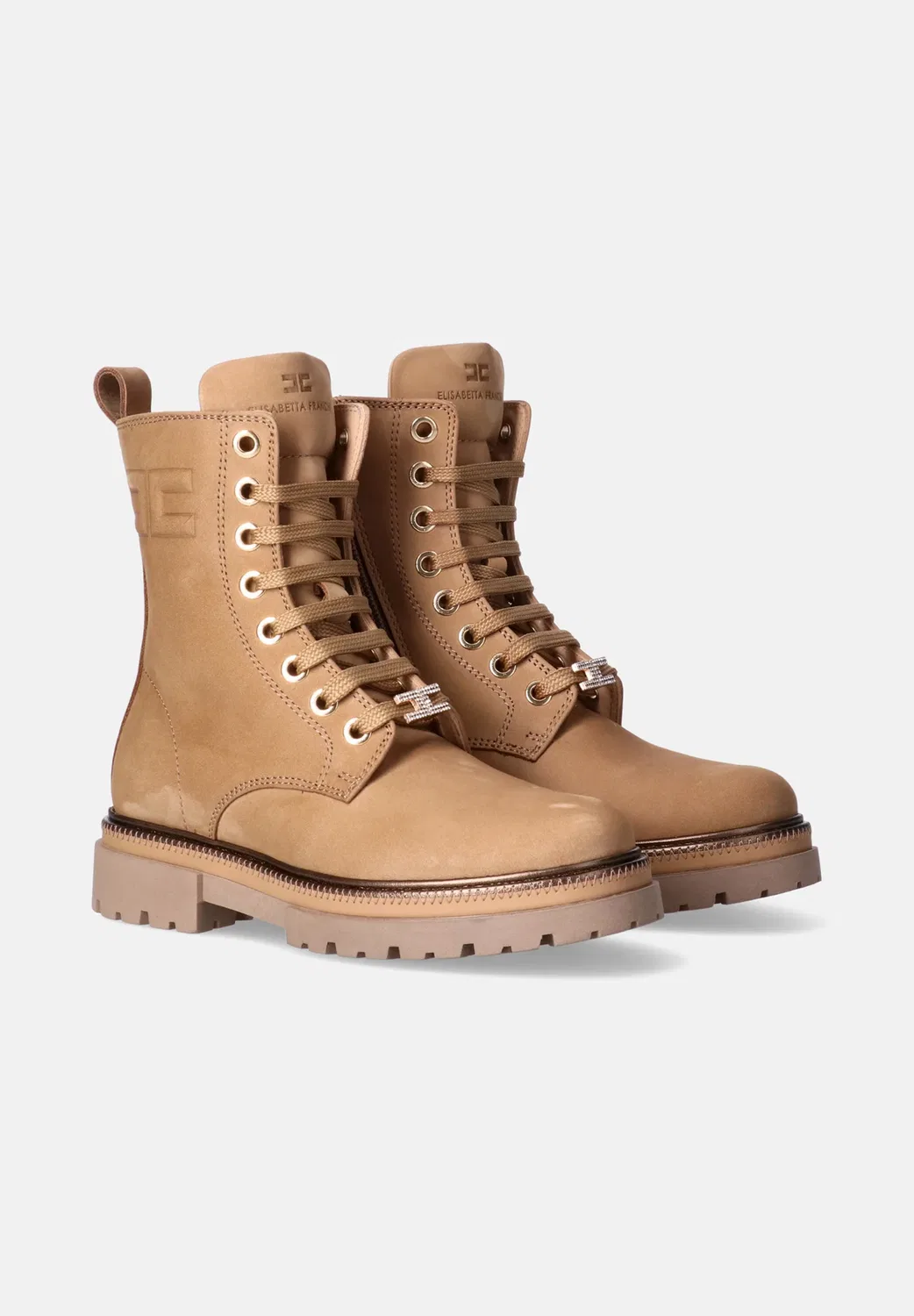 Anfibi da bambina con passalaccio dorato e logo Laterale - ботильоны на шнуровке Elisabetta Franchi La Mia Bambina, Beige — фото 2
