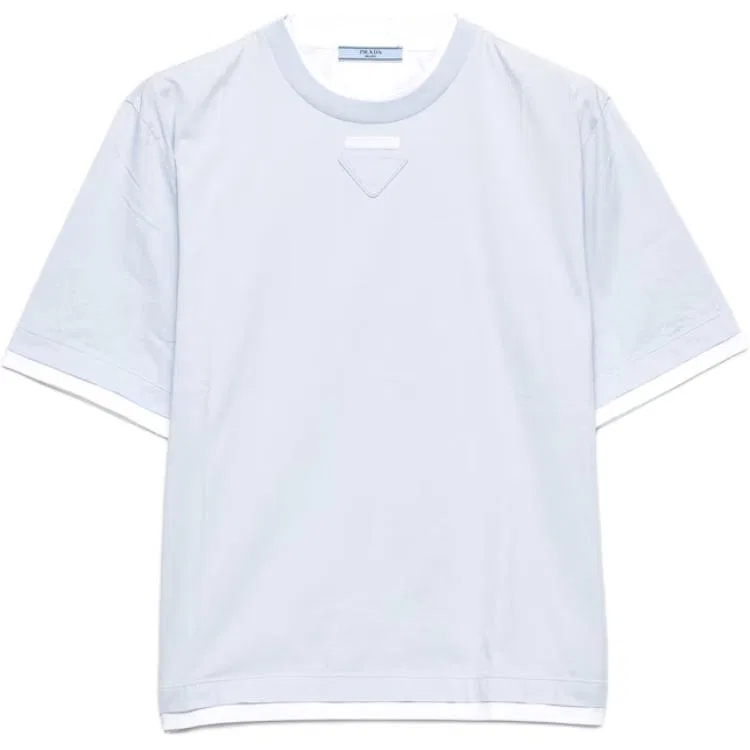 Футболка с круглым вырезом, прямой крой, PRADA, Xingji Blue