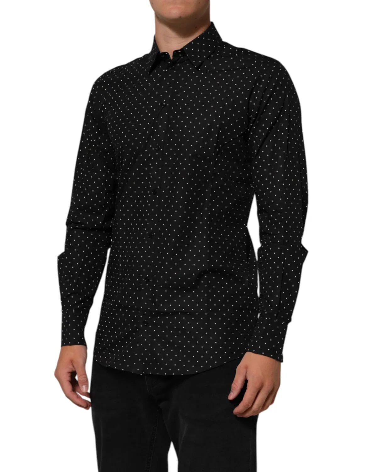 Мужская рубашка с принтом в горошек с длинным рукавом Black Polka Dot Cotton GOLD Dolce & Gabbana, Black — фото 3